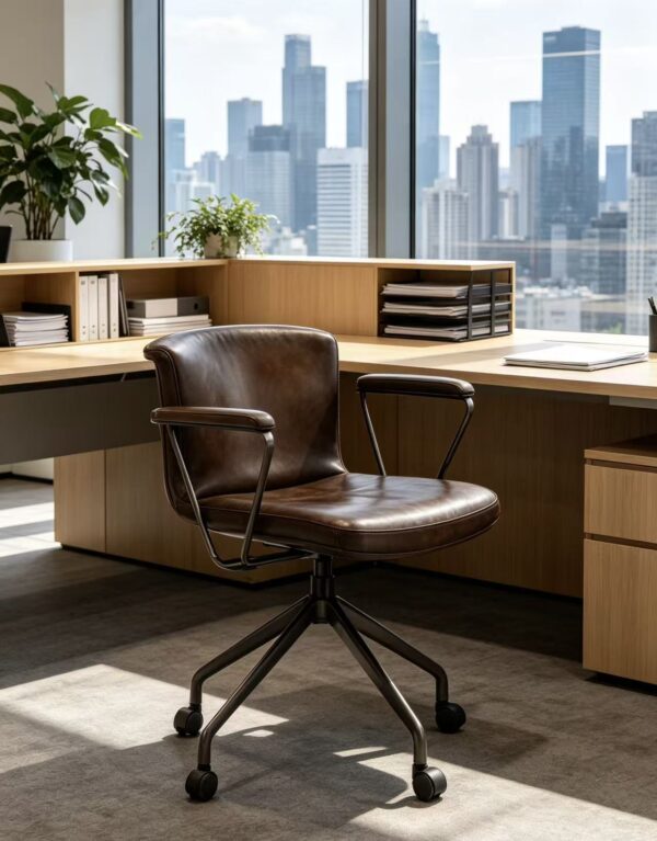 0f6fb5a5672c42ed0a686bd2ff7ef6fa Vintage Leather Armrest Office Swivel Chair