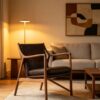 Mid-Century Solid Wood Dark Brown Leather Sling Armchair