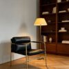 Gold Metal Frame Black Leather Sling Accent Chair