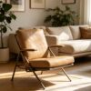 4eb3ef97f0d8a63ee946cfead8de9e20 Solid Wood Frame Vintage Leather Lounge Chair