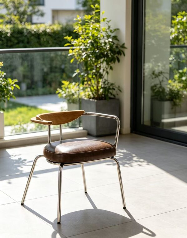 Vintage Brown Leather Accent Dining Chair
