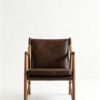 Mid-Century Solid Wood Dark Brown Leather Sling Armchair