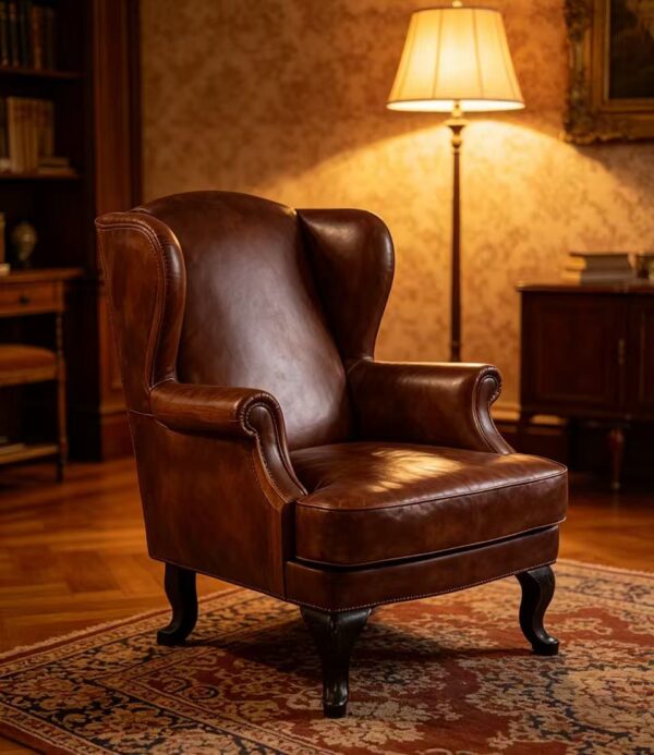 5263989a7b2570b3f49ffca24a738a36 Vintage Brown Leather Wingback Armchair