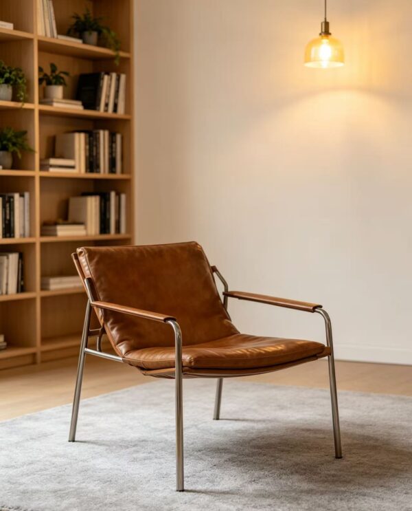 7d742b76d561d59a92b39dd14da77a05 Metal Frame Leather Lounge Chair