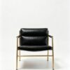 Gold Metal Frame Black Leather Sling Accent Chair