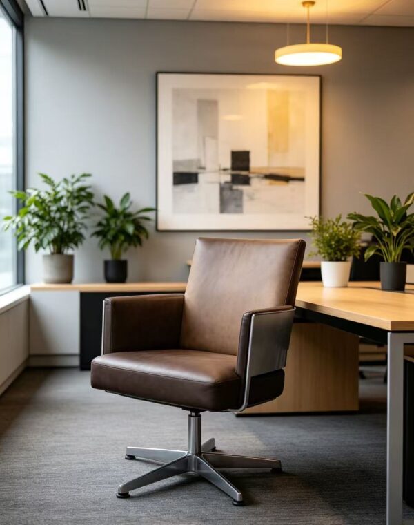 b8d820ef07a976dccf2bdca202172f7f Modern Brown Leather Swivel Accent Chair with Polished Chrome Base