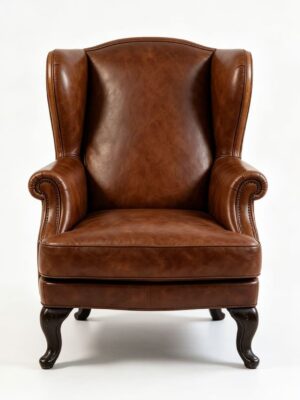 Vintage Brown Leather Wingback Armchair