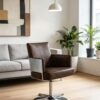 e0bf59366a38e48f2b352c01180c320f Modern Brown Leather Swivel Accent Chair with Polished Chrome Base