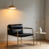 Gold Metal Frame Black Leather Sling Accent Chair