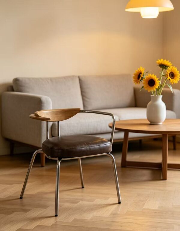 Vintage Brown Leather Accent Dining Chair