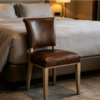Retro Brown Leather Dining Chair with Wooden Legs