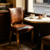 Retro Brown Leather Dining Chair with Wooden Legs