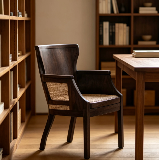 Mid-Century Vintage Solid Ash Wood Dining Chair with Backrest