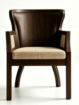 Mid-Century Vintage Solid Ash Wood Dining Chair with Backrest