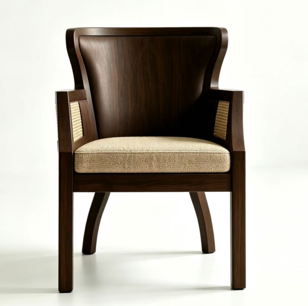Mid-Century Vintage Solid Ash Wood Dining Chair with Backrest