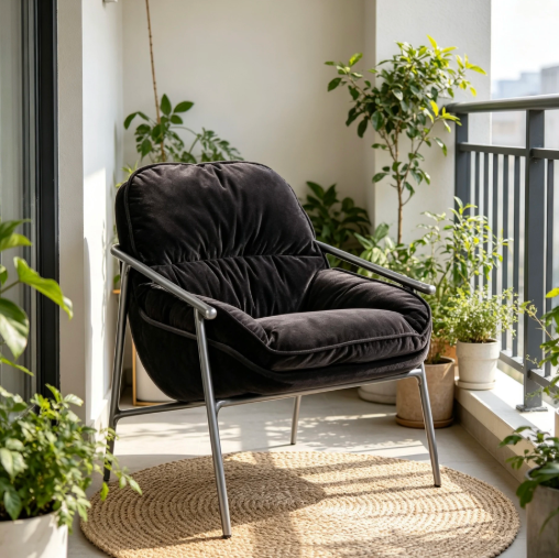 屏幕截图 2026-06-12 154613 Black Velvet Backrest Leisure Chair