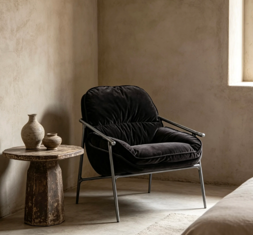 屏幕截图 2026-06-12 154637 Black Velvet Backrest Leisure Chair