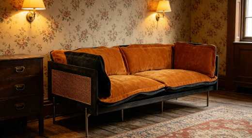 屏幕截图 2026-06-15 155658 Vintage Fabric Sofa with Bronze Metal Legs