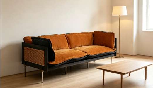 屏幕截图 2026-06-15 155707 Vintage Fabric Sofa with Bronze Metal Legs