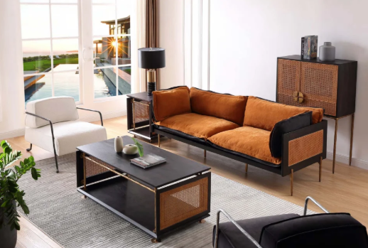 屏幕截图 2026-06-15 155724 Vintage Fabric Sofa with Bronze Metal Legs