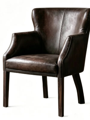 Vintage brown leather wingback-style lounge chair