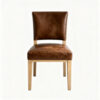 Retro Brown Leather Dining Chair with Wooden Legs
