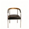 Mid-Century Curved Arm Dining Chair, Chrome Metal Frame with Wood & Leather Armrest, Black PU Cushion