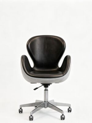 Two-Tone Black & Grey Faux Leather Office Chair, Modern Swivel Desk Chair with Chrome Base