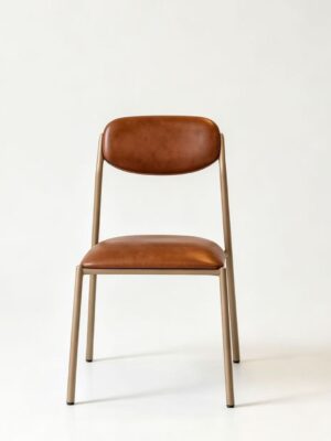 Minimalist Brown PU Leather Metal Frame Dining Chair