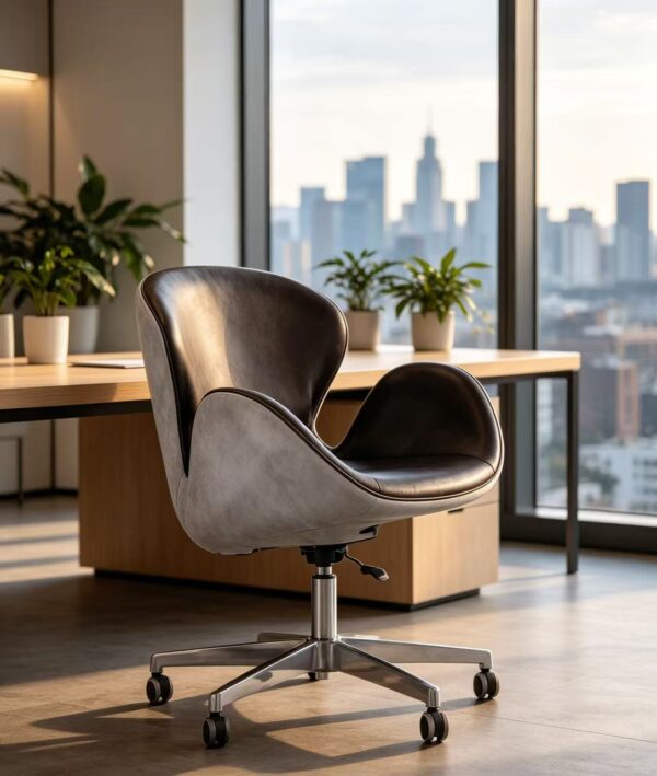 74a92fcf012791444ba603591093b3d2 Two-Tone Black & Grey Faux Leather Office Chair, Modern Swivel Desk Chair with Chrome Base