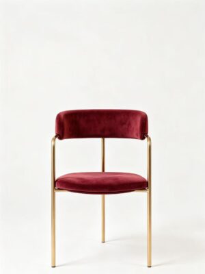 Vintage Red Velvet Dining Chair with Brass Frame