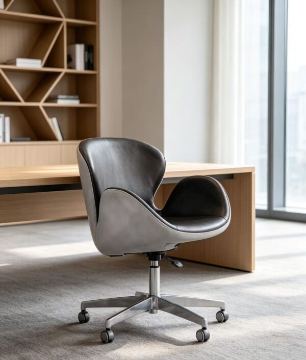 7ecbbb9b6d89659bdb37f49ff5150bac Two-Tone Black & Grey Faux Leather Office Chair, Modern Swivel Desk Chair with Chrome Base