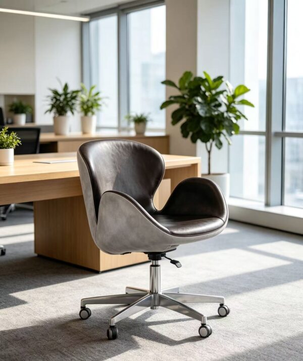 9a16d9c20da25021591bc0762a87477e Two-Tone Black & Grey Faux Leather Office Chair, Modern Swivel Desk Chair with Chrome Base