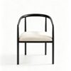 Minimalist Curved Arm Dining Chair, Matte Black Metal Frame with Cream Fabric Cushion