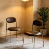 Retro Mid Century Brown Leather Accent Chair for Dining Room