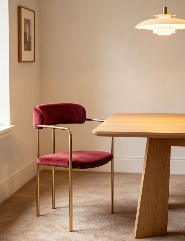 b1abb38e38ea541d917394c7ecda2fc4 Vintage Red Velvet Dining Chair with Brass Frame