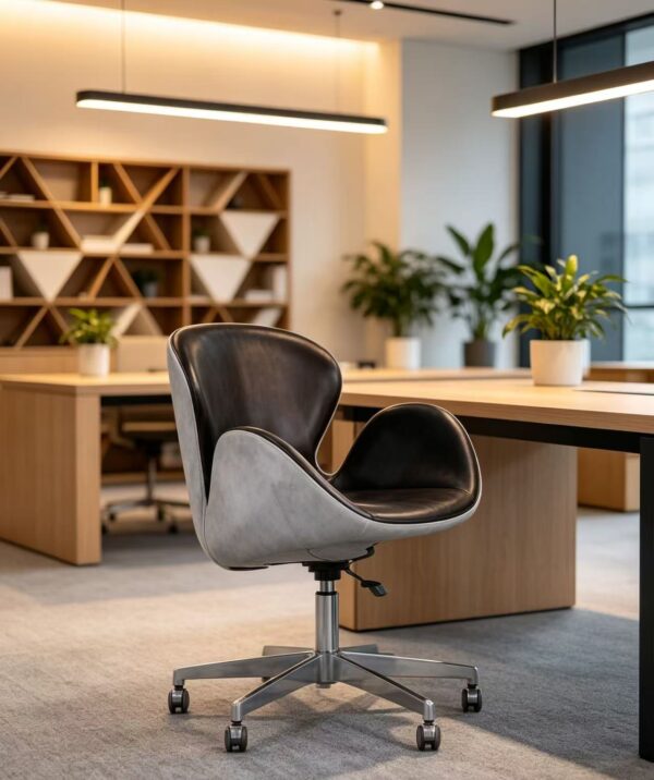 b3b3e516c78f000dbd15f2507c850e10 Two-Tone Black & Grey Faux Leather Office Chair, Modern Swivel Desk Chair with Chrome Base