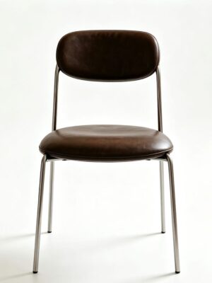 Retro Mid Century Brown Leather Accent Chair for Dining Room