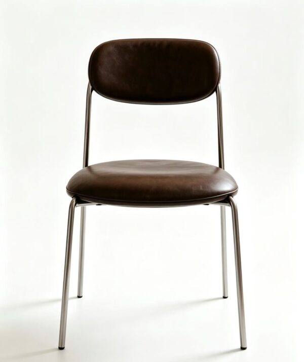 Retro Mid Century Brown Leather Accent Chair for Dining Room