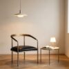 Mid-Century Curved Arm Dining Chair, Chrome Metal Frame with Wood & Leather Armrest, Black PU Cushion