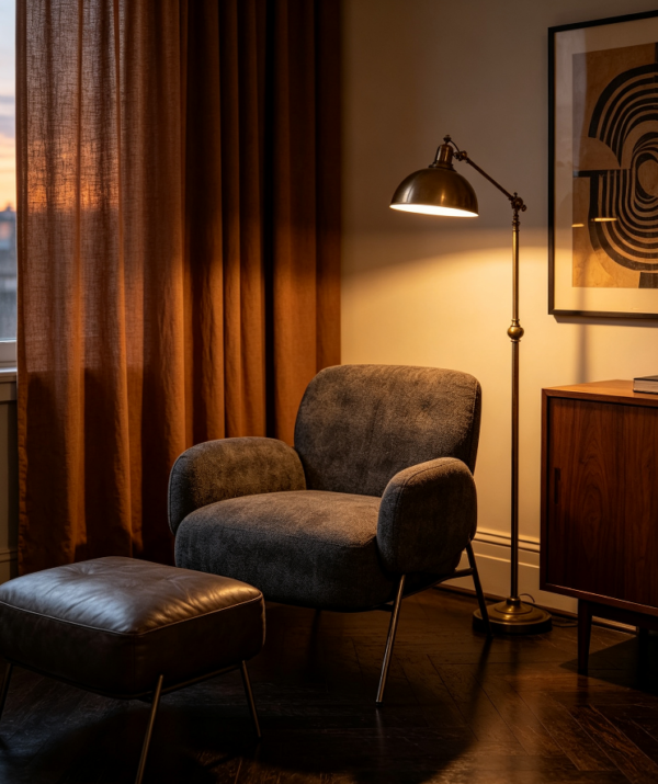 Curved Upholstered Lounge Chair with Metal Legs
