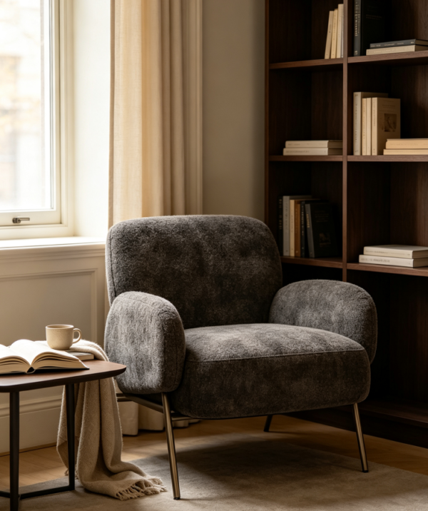 Curved Upholstered Lounge Chair with Metal Legs