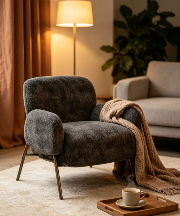 Curved Upholstered Lounge Chair with Metal Legs